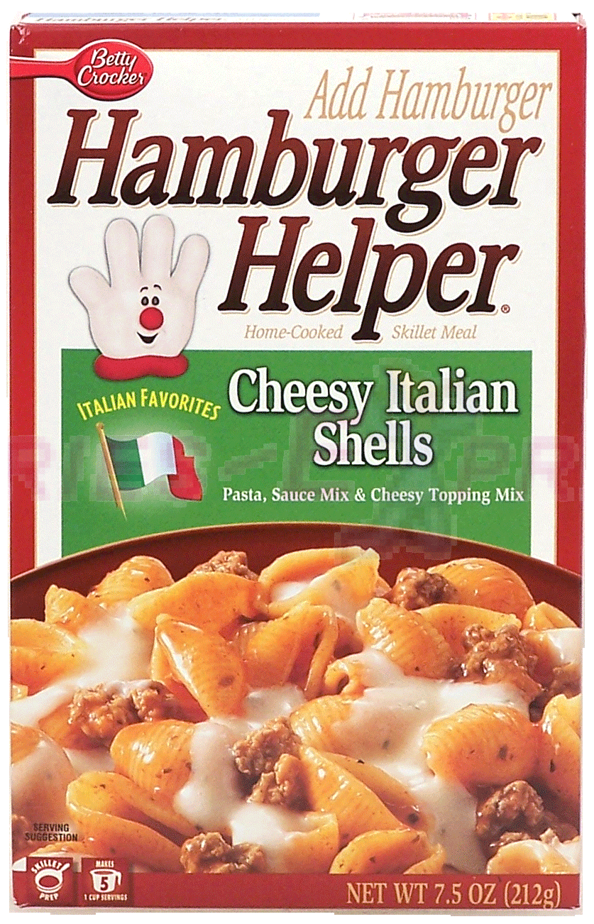 Betty Crocker Hamburger Helper cheesy italian shells; pasta, sauce mix & cheesy topping mix, 5 1-cup servings Full-Size Picture